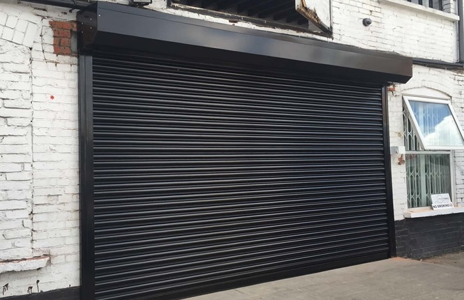 RSG5000 powder coated steel shutter fitted on commercial unit in North West London.