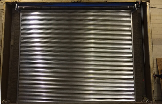 RSG6000 3-Phase industrial warehouse shutter, secured and closed..